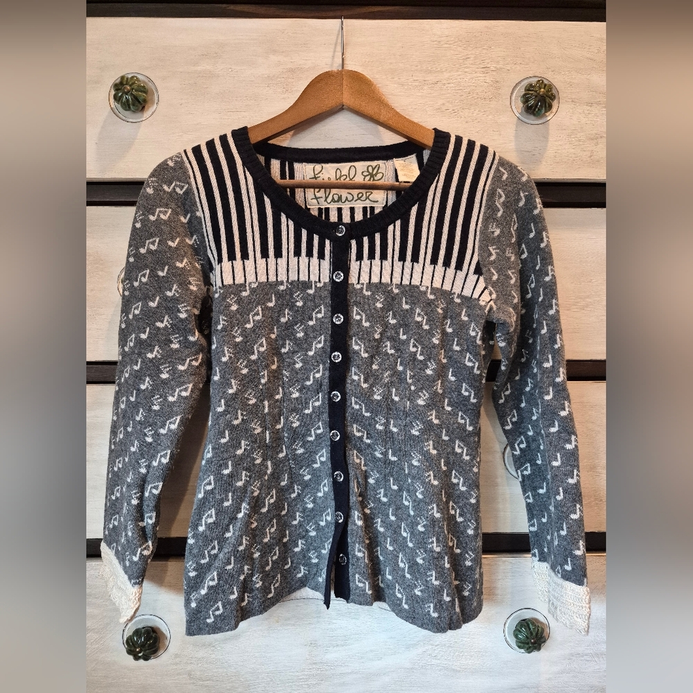 Quirky Music Themed Gray and White Women's Cardigan